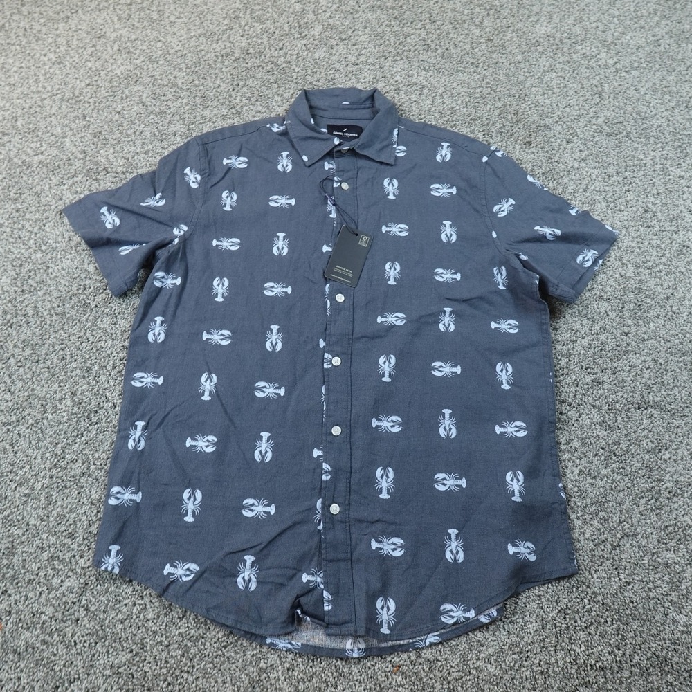 NEW Daniel Hechter Shirt Mens M Blue Lobster Print Linen Button Up Nautical Top